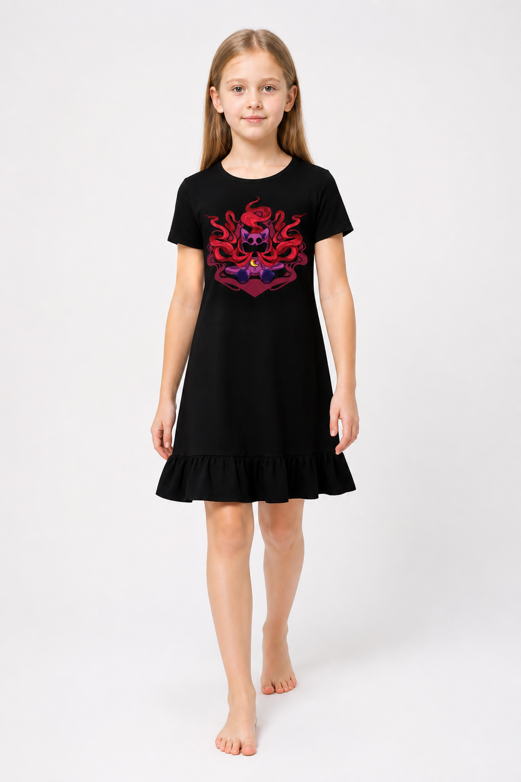 Black Short-Sleeve Ruffle Dress Poppy Playtime Costume Dresses detail 2