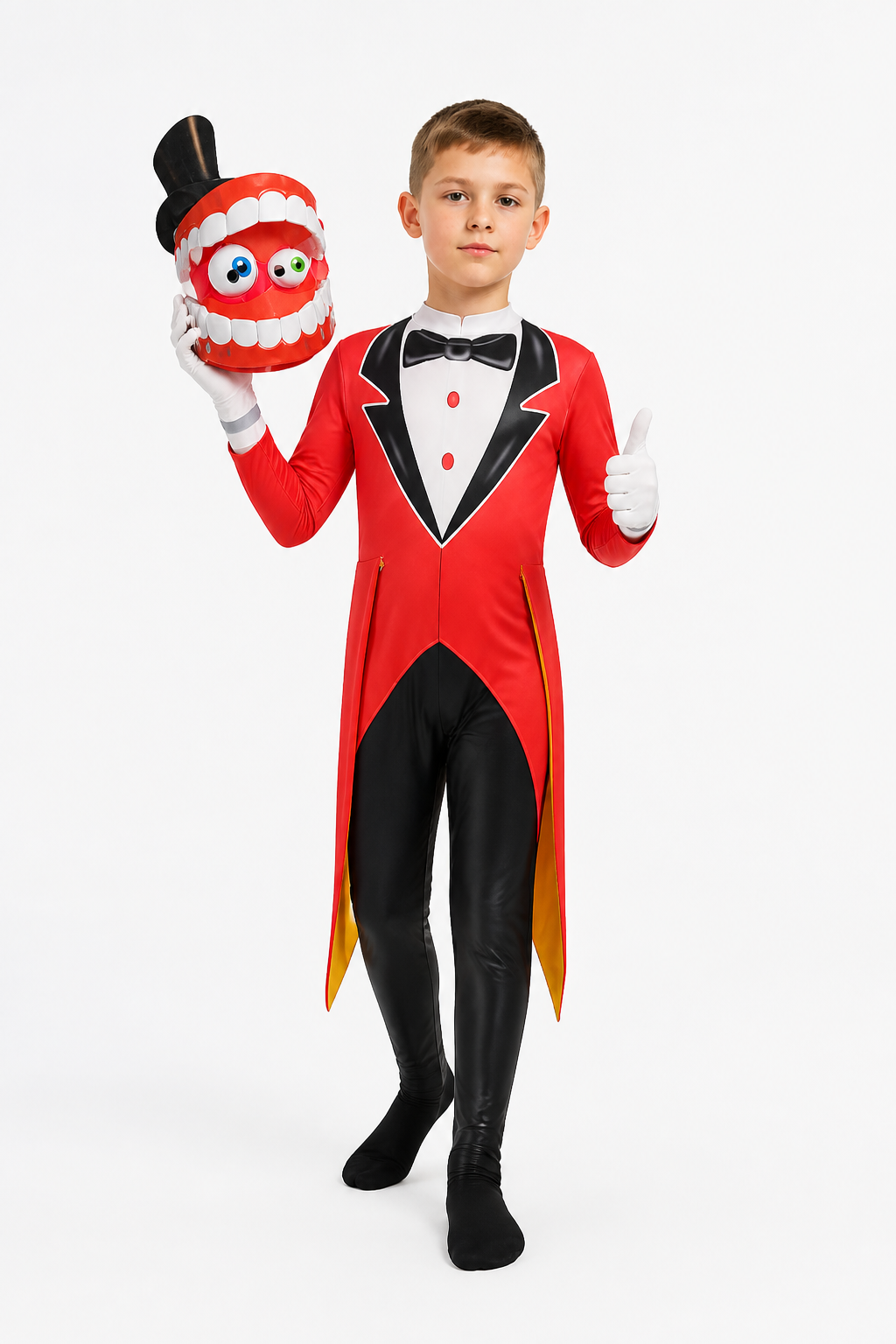 Clown Cosplay Jumpsuit, Red and Yellow Stripes, Tailcoat Costumes detail 2