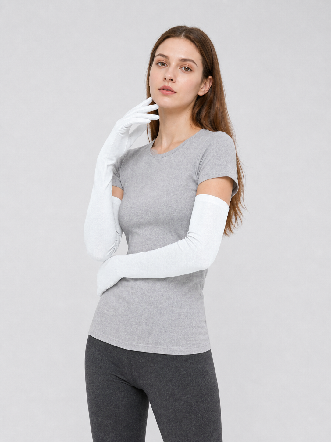 Long White Gloves with Covered Fingers