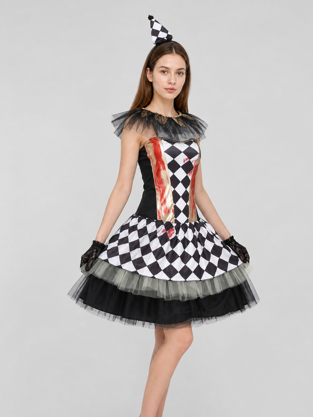 Halloween clown costume with gloves, dress