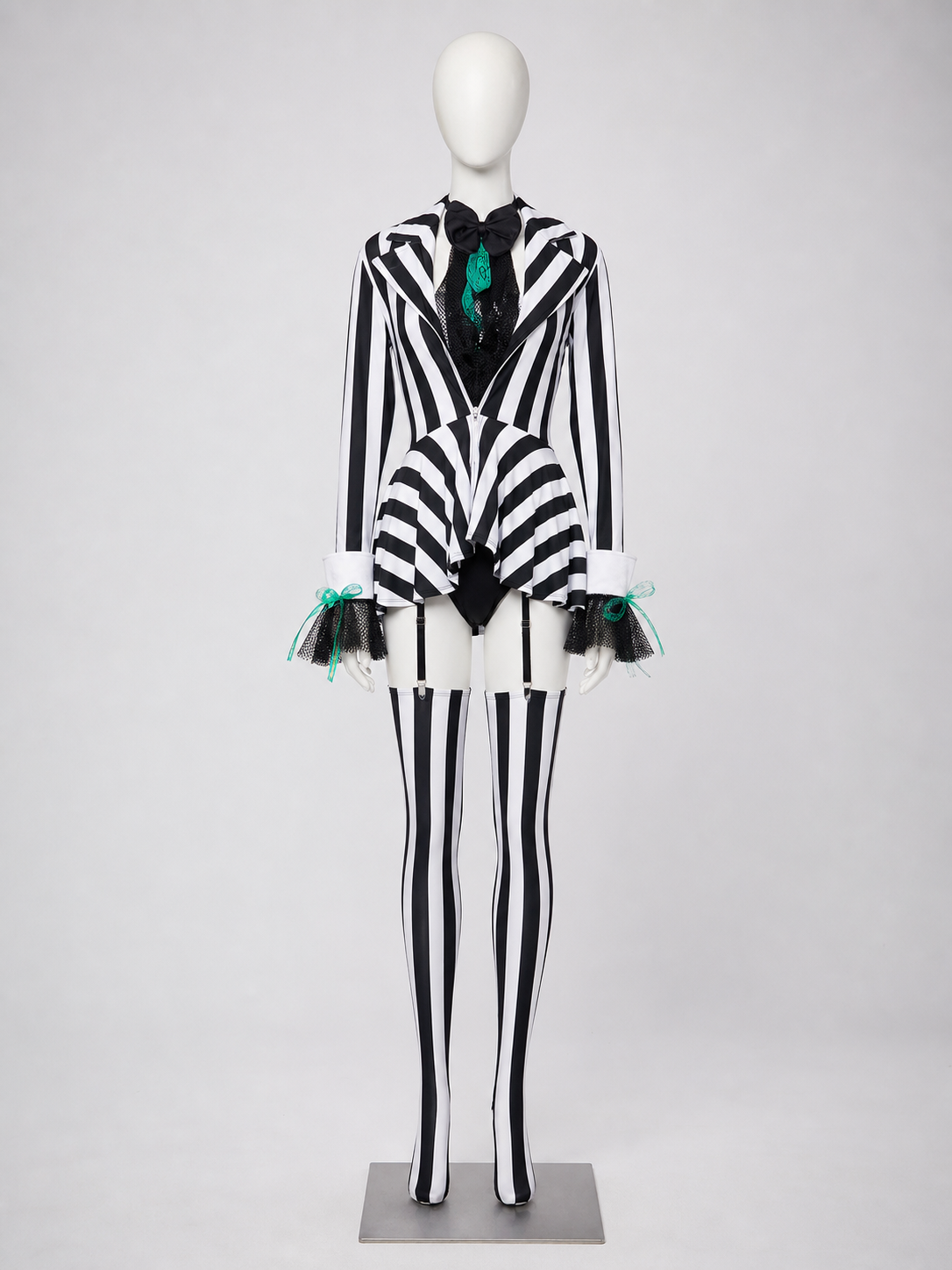 Circus Clown Costume with Black-and-White Stripes
