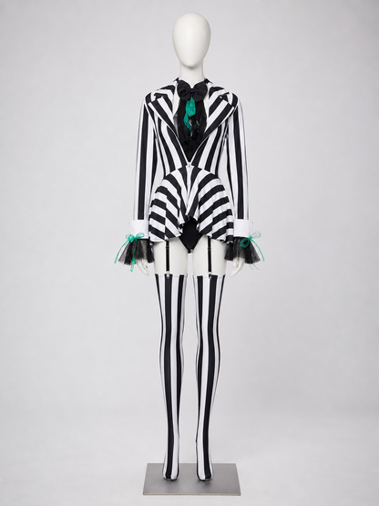 Circus Clown Costume with Black-and-White Stripes