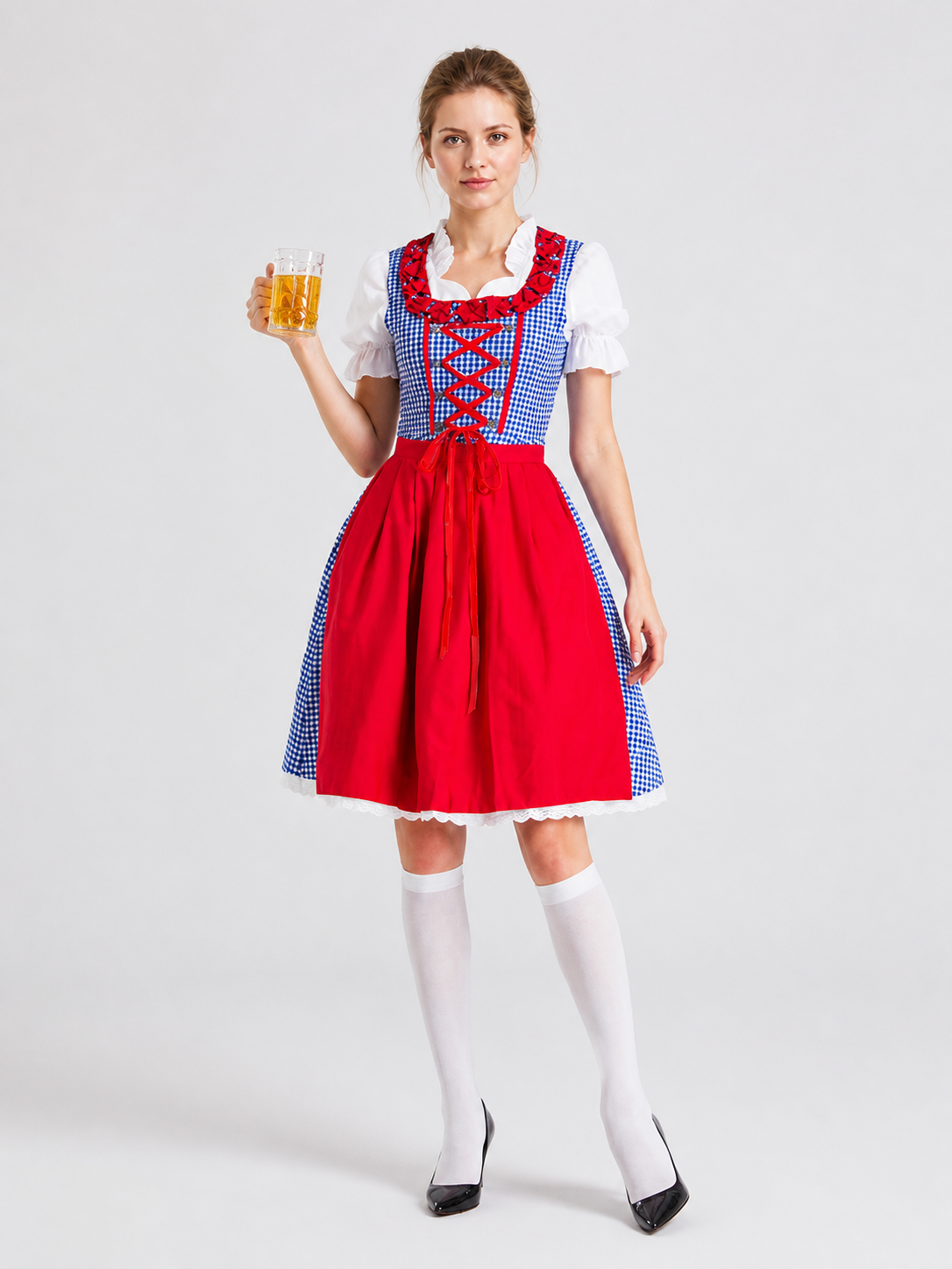 Red Bavarian-Style Dress with Apron Costume Dresses detail 2