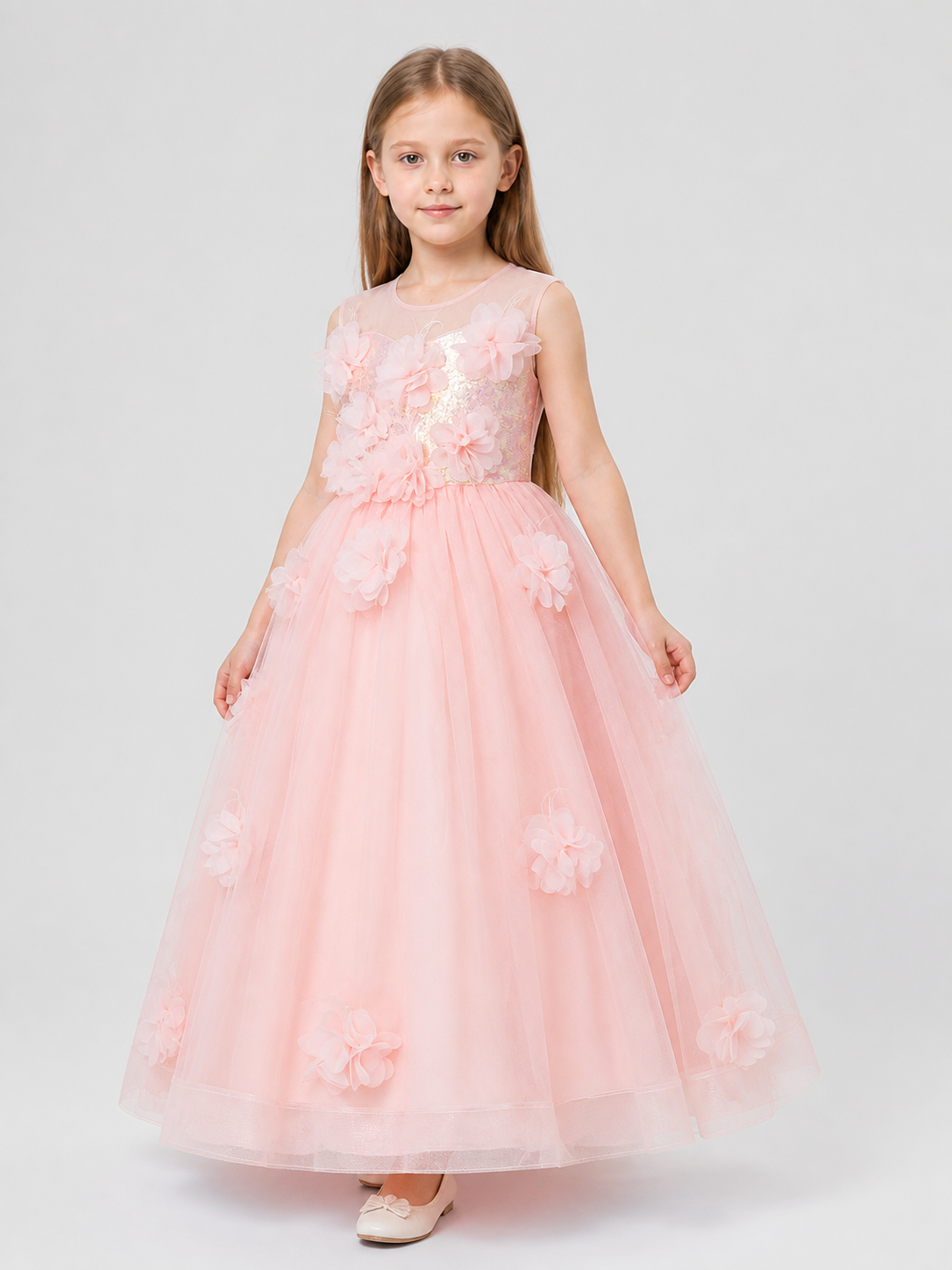 Girls’ Princess Dress with Sequins and Floral Décor product detail 2