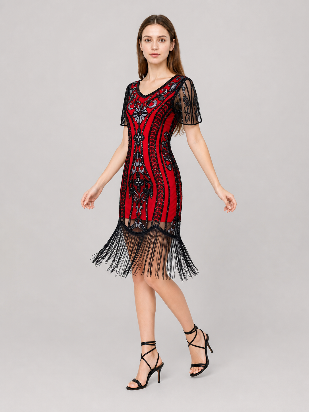 Vintage Flapper Dress with Fringe and Sequins