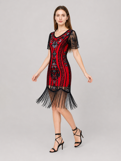 Vintage Flapper Dress with Fringe and Sequins