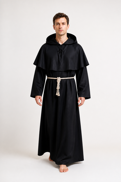 Black Robe with Pointed Hood and Belt for Cosplay Costumes detail 2