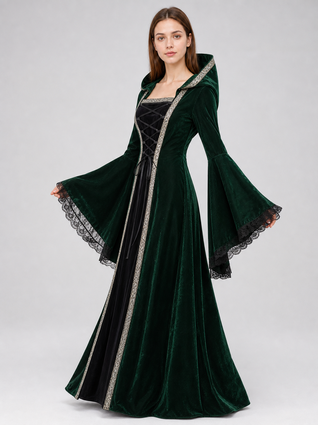 Gothic Hooded Dress in a Medieval Style