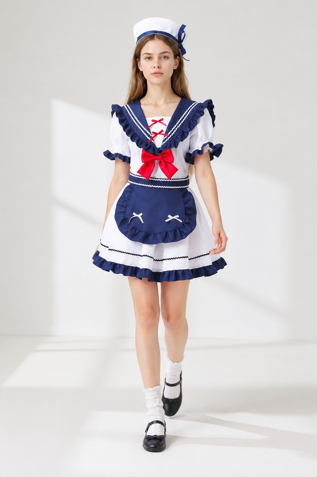 Sailor Uniform with Bows and Ruffles for Cosplay Costumes detail