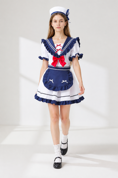 Sailor Uniform with Bows and Ruffles for Cosplay Costumes detail