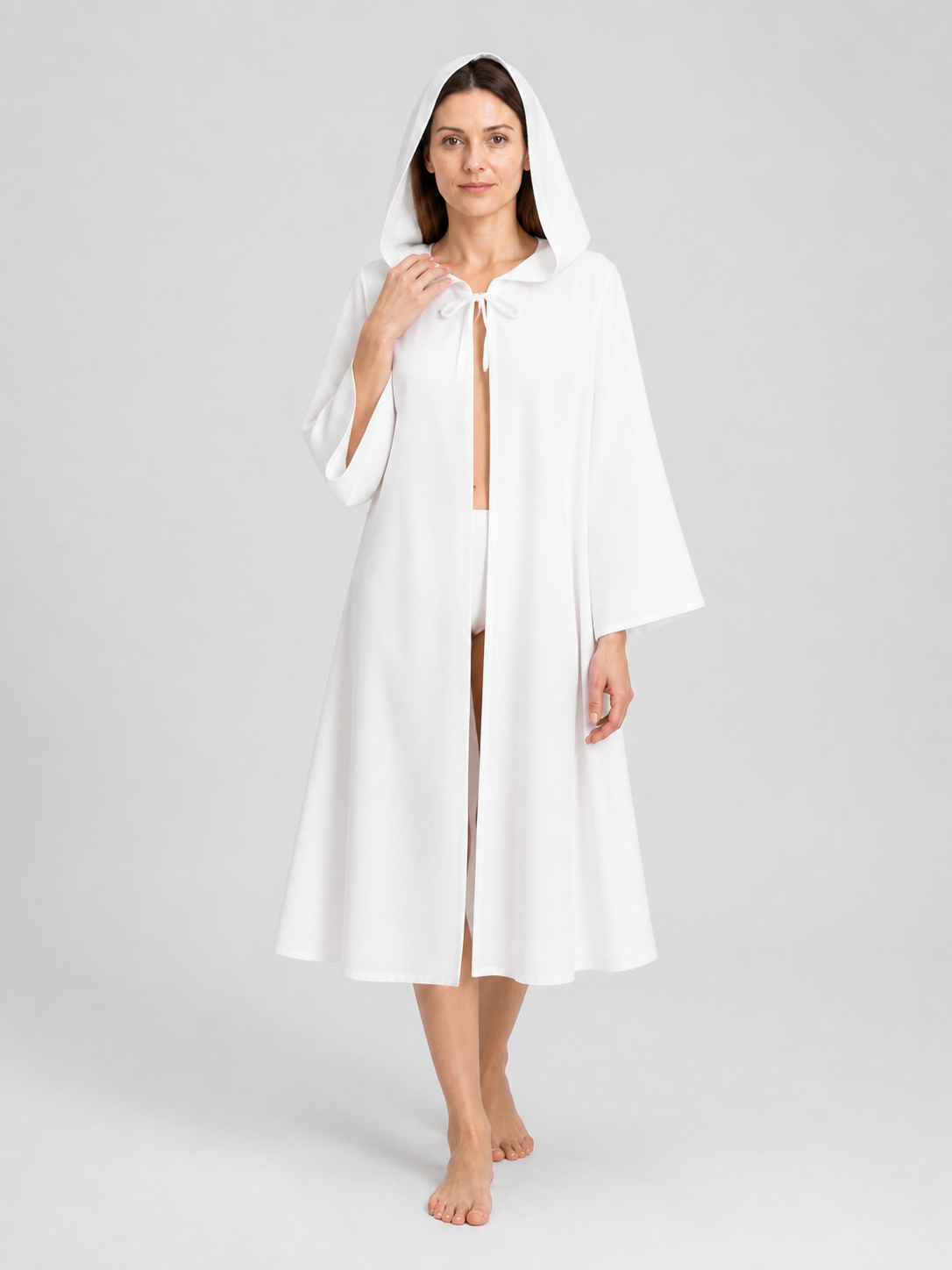 White Long Hooded Cosplay Robe Costumes detail 2
