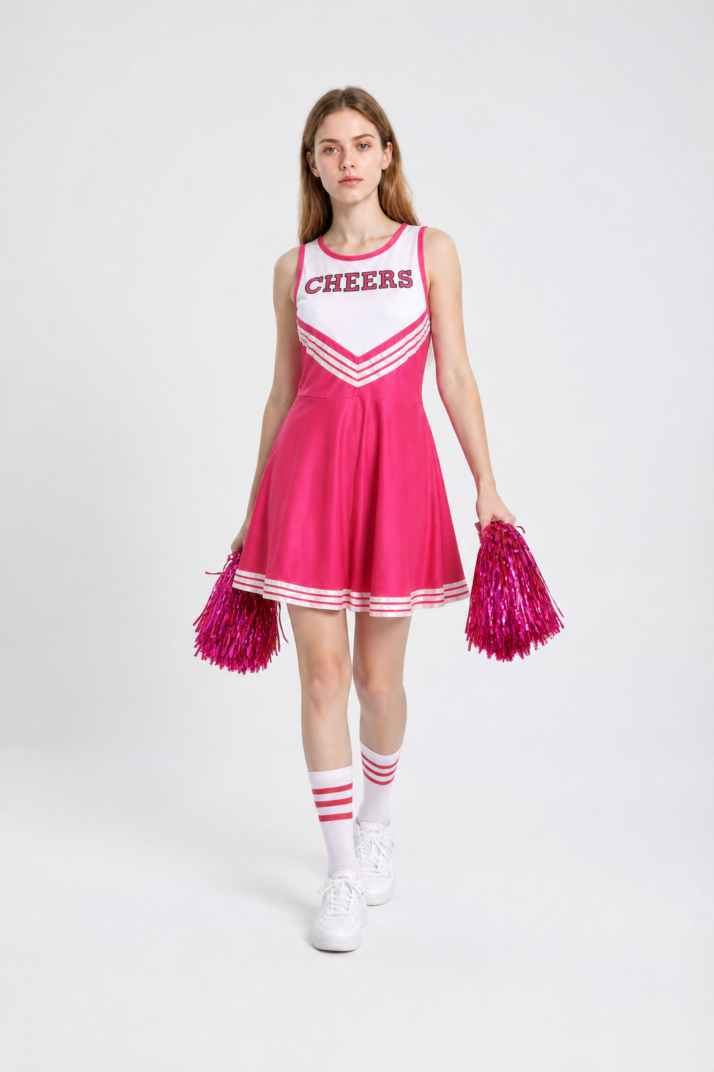 Sleeveless Cheerleading Dress, Pink and White CHEERS Costume Dresses detail 2