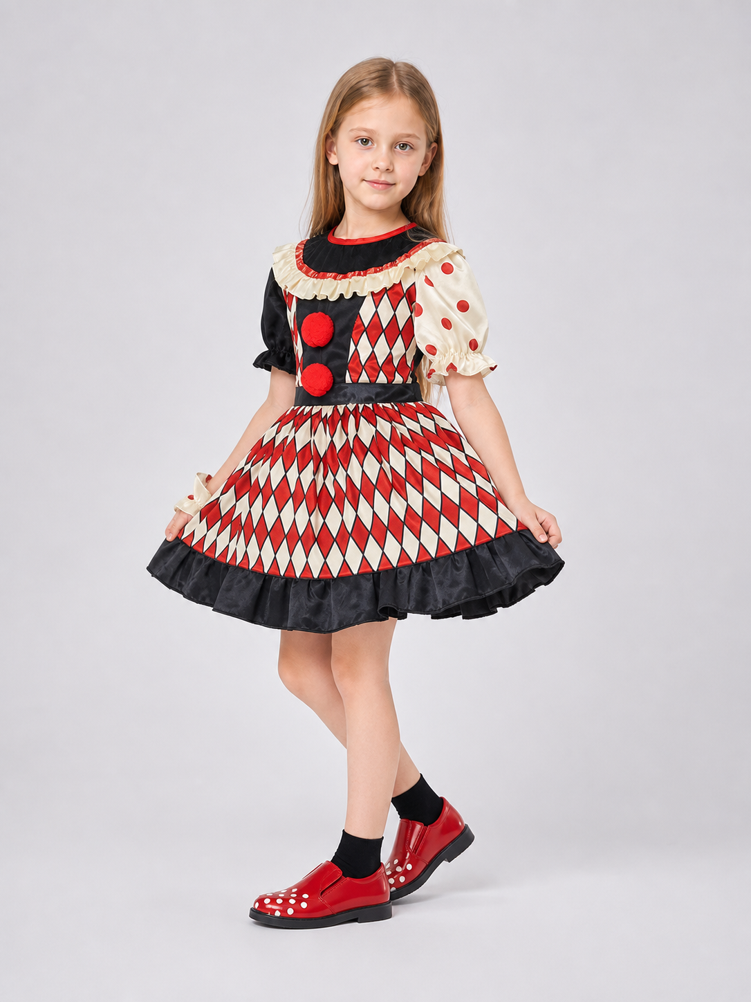 Clown Costume with Dress, Hat, and Shoes
