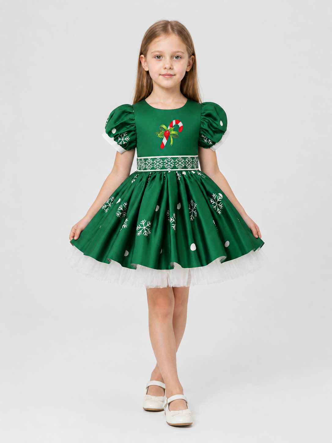 Children’s New Year’s dress with snowflakes and a full skirt product detail 2