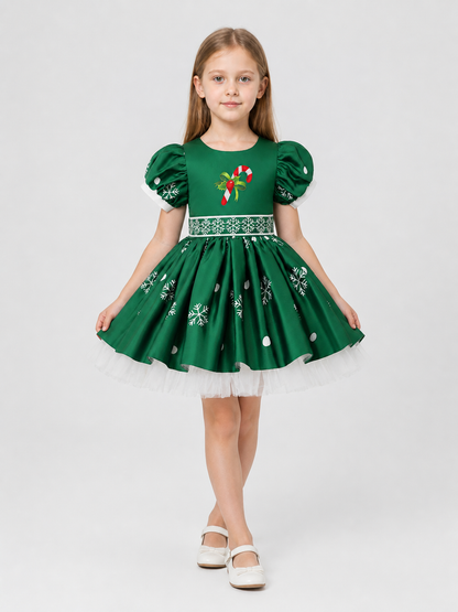 Children’s New Year’s dress with snowflakes and a full skirt product detail 2