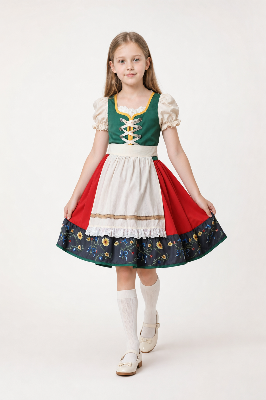 Dirndl Dress with Apron and Lace-Up Front, A-Line Silhouette