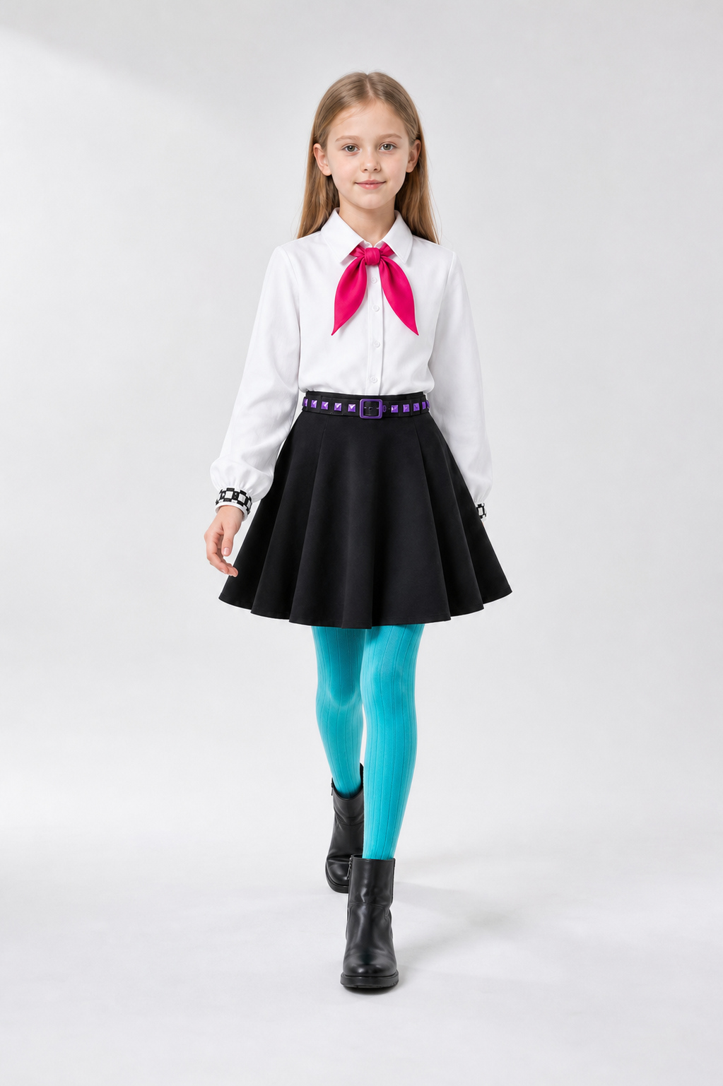 Bili Costume: White Blouse, Black Skirt, Pants, Tie, Belt Costumes detail 2