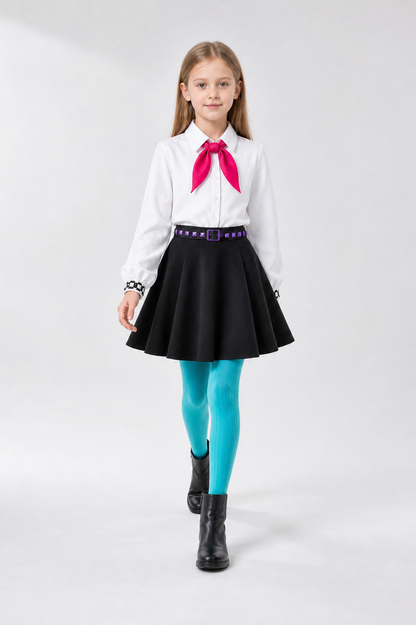 Bili Costume: White Blouse, Black Skirt, Pants, Tie, Belt Costumes detail 2