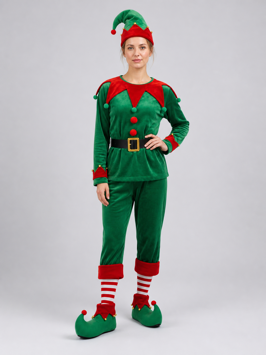 Christmas Elf Costume, Green and Red Set Costumes detail 2