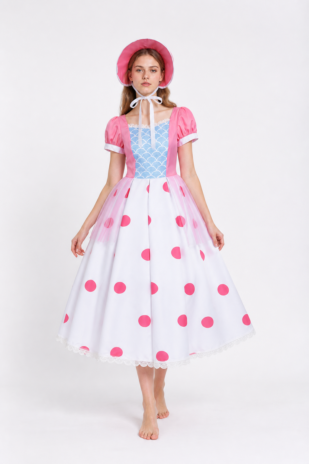 Cosplay Dress with Full Skirt and Polka-Dot Hat Costume Dresses detail 2