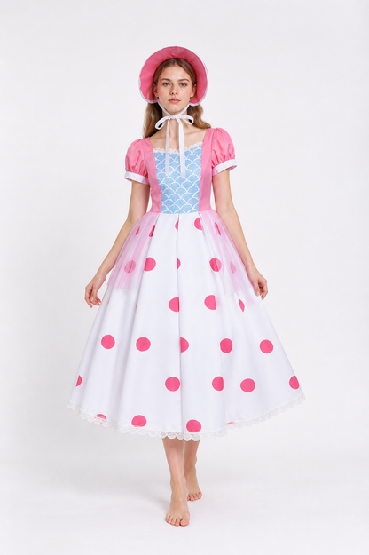 Cosplay Dress with Full Skirt and Polka-Dot Hat Costume Dresses detail 2