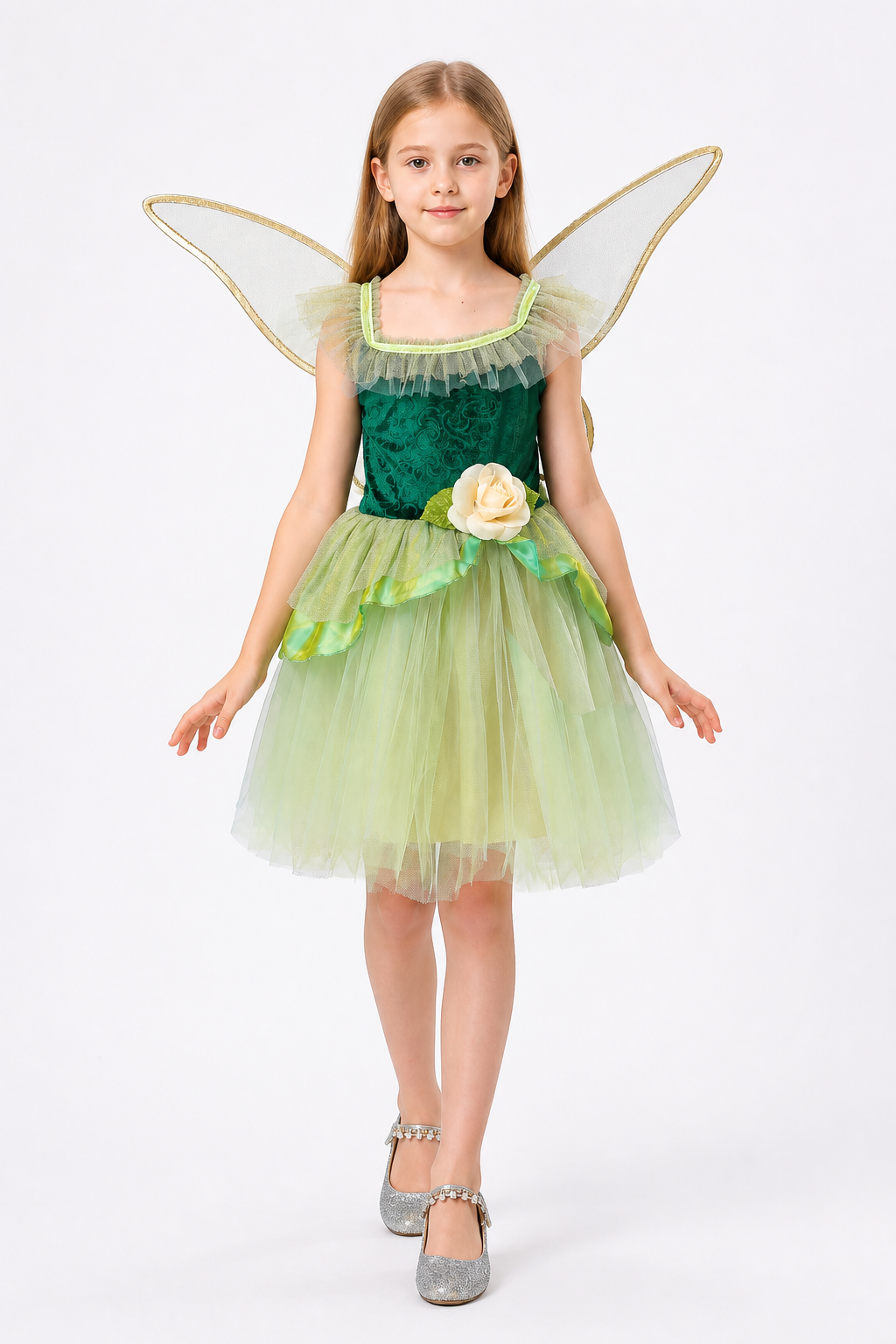 Green Winged Dress with Floral Décor product detail 2