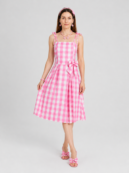 Barbie Cosplay Set: Pink and White Checkered Dress Costume Dresses detail 2