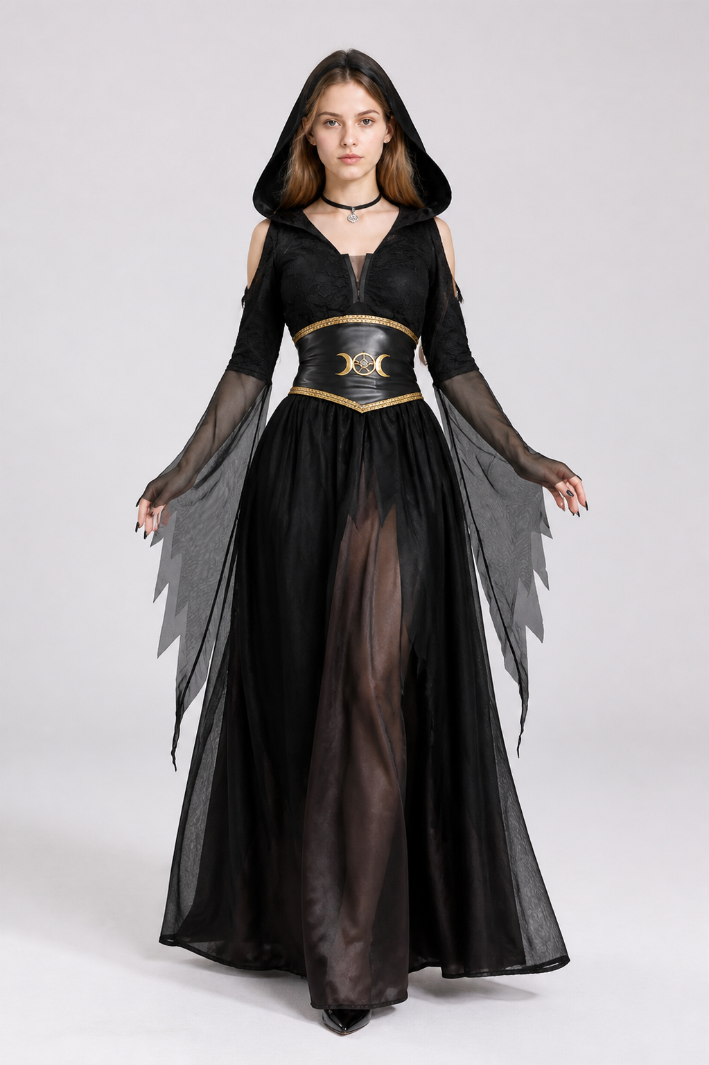 Halloween Witch Costume with Corset and Cape