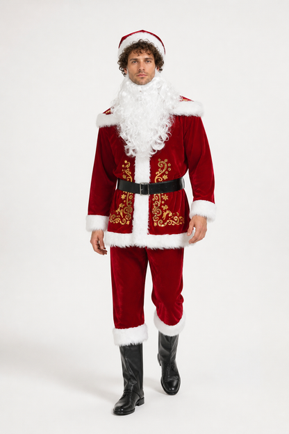 Santa Claus Costume, Red with White Fur Trim and Beard Costumes detail 2