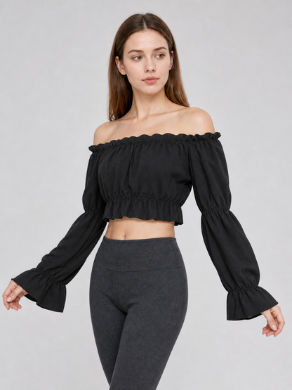 Cropped Off-the-Shoulder Top with Sleeves