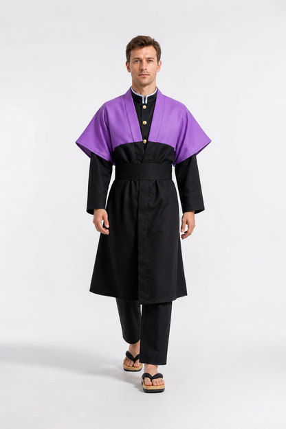 Shinobu Costume: Purple Jacket, Black Shirt, Pants, and Belt on-model alternate view