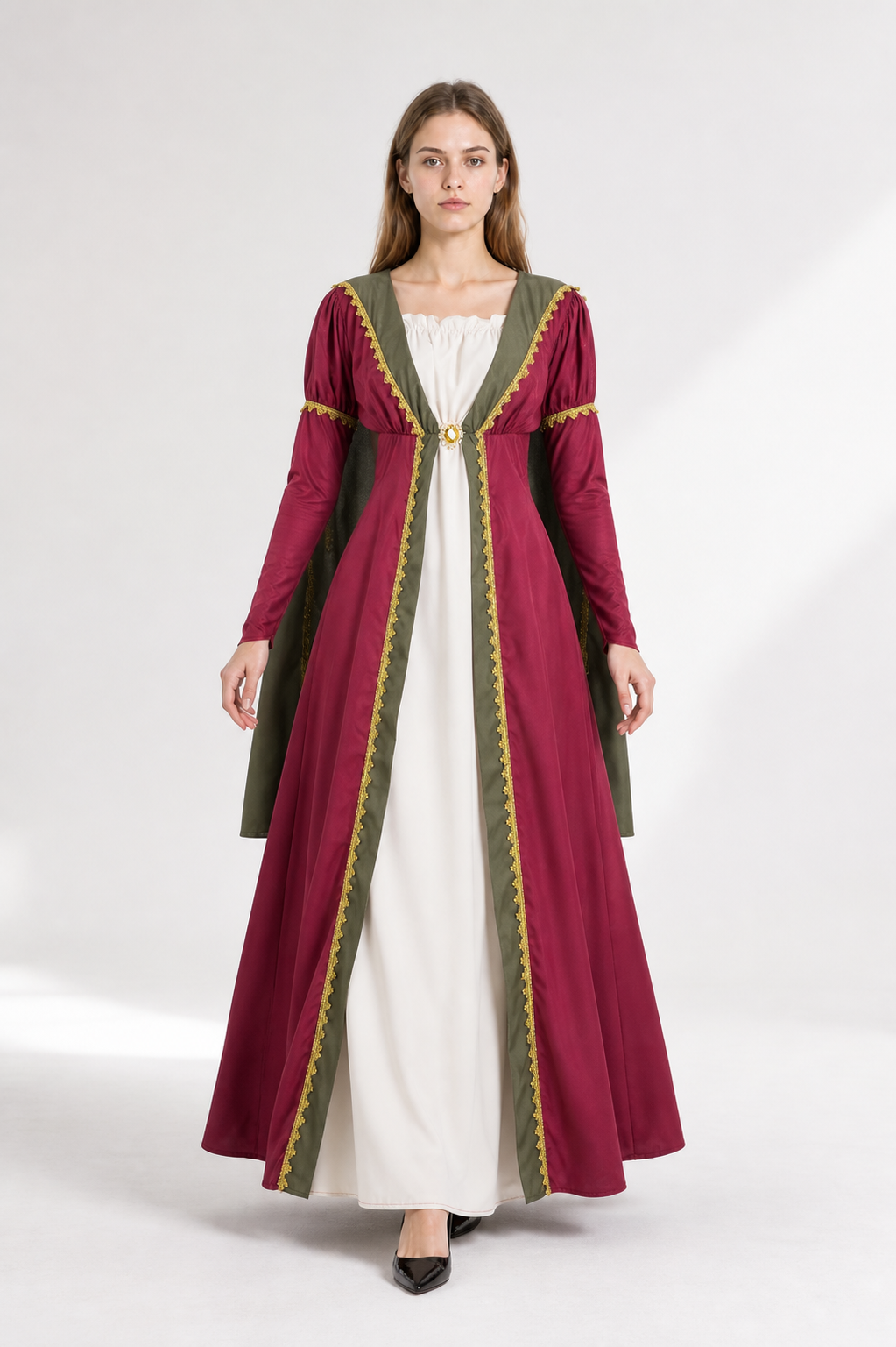 Medieval Dress with Cape and Gold Trim