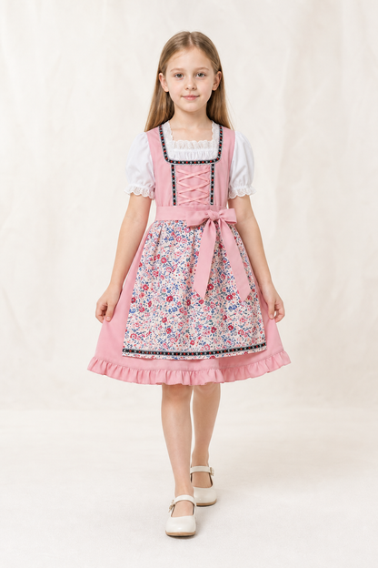Children's dirndl-style dress with apron and headscarf