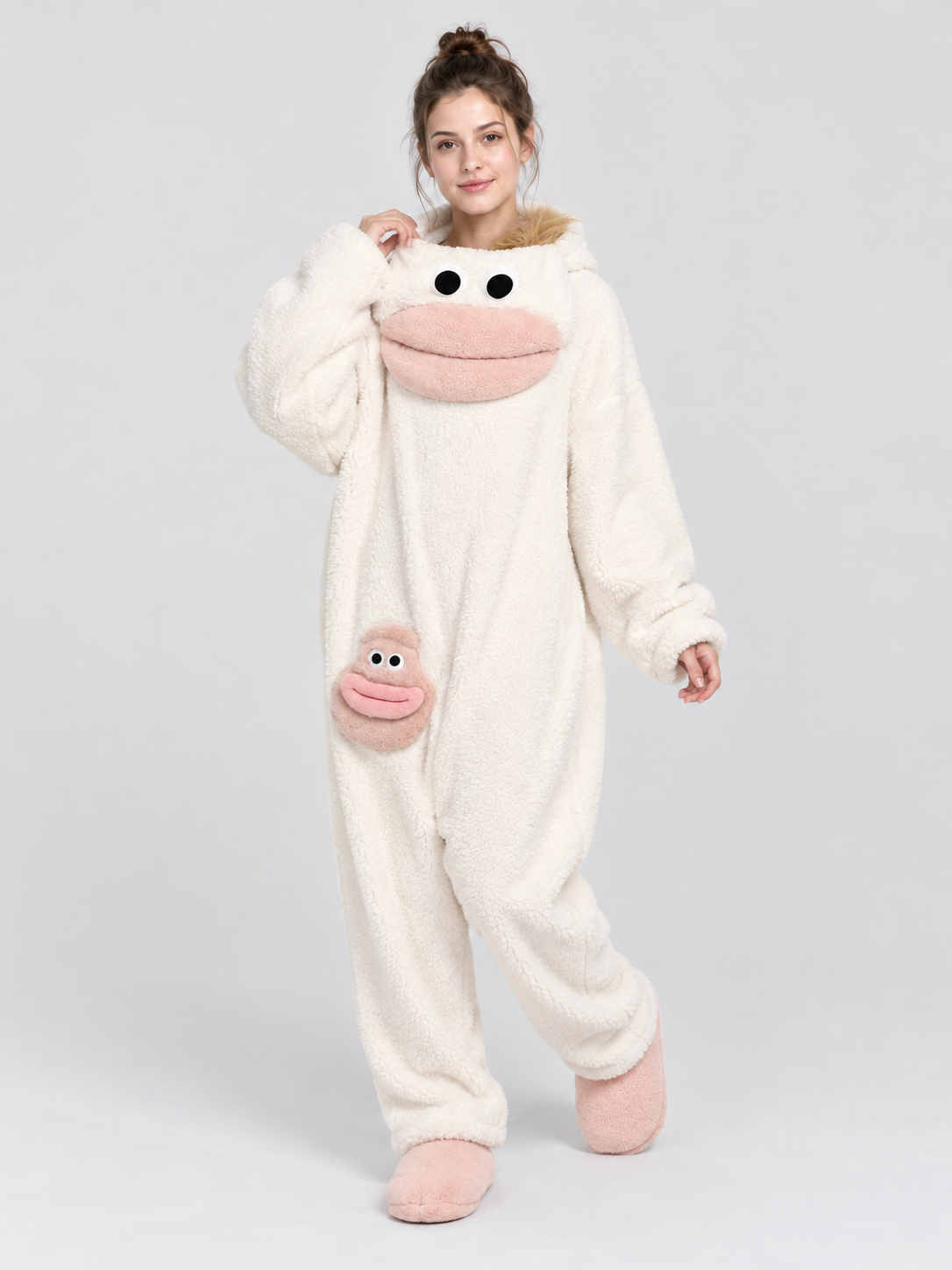Insulated White Kigurumi Pajama with Hood