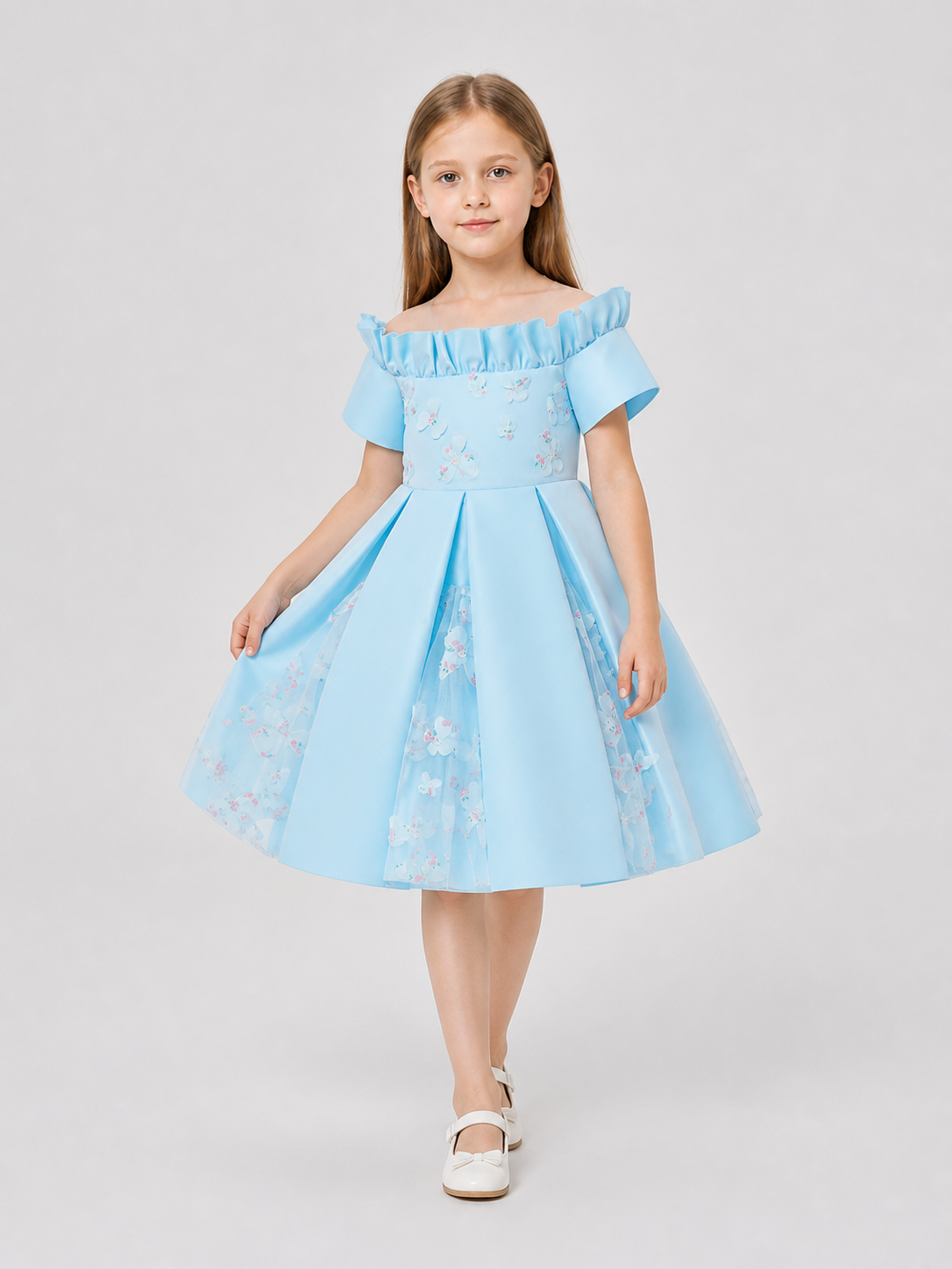 Kids' Light Blue Princess Dress with Full Skirt