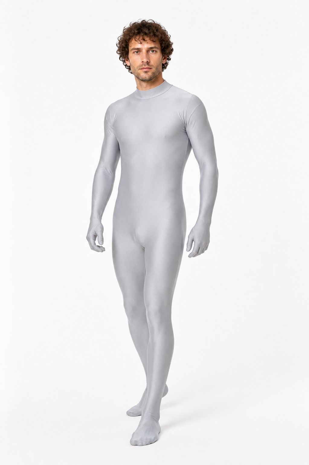Gray Form-Fitting Jumpsuit with High Collar product detail 2