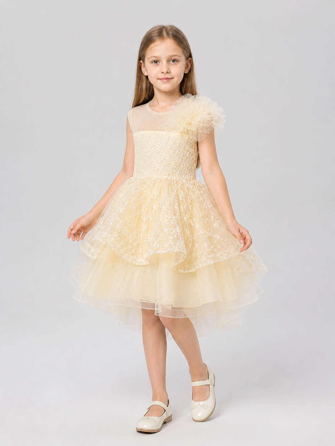 Girls' Formal Dress with Lace Embroidery and Train Costume Dresses detail 2