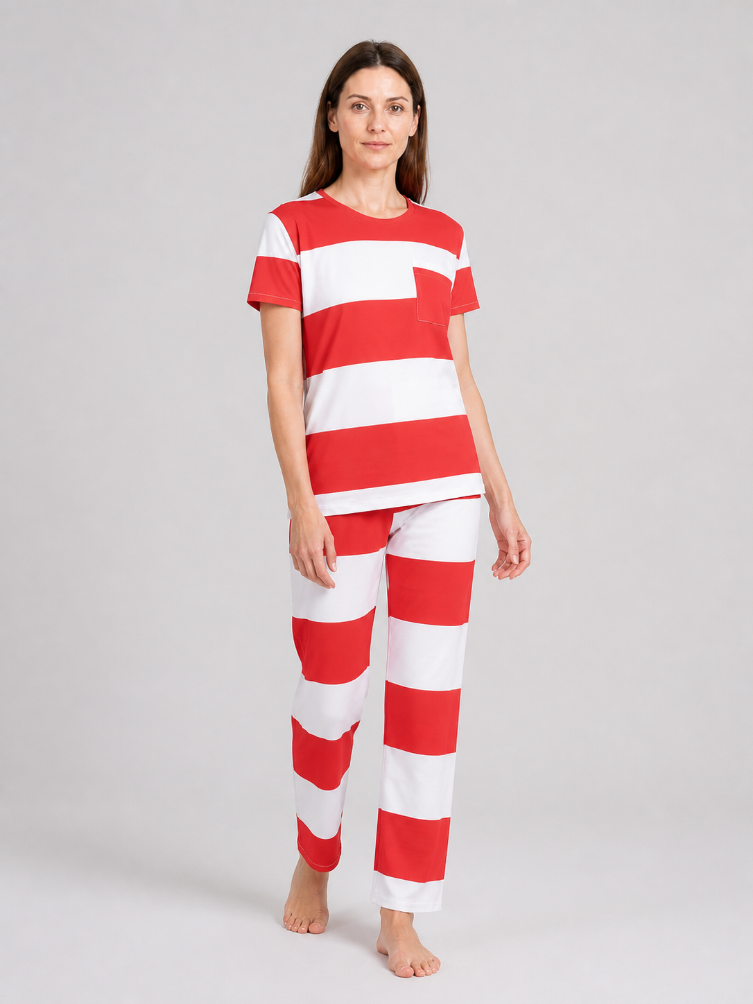 Prison Costume for Cosplay, Red and White Striped Costumes detail 2