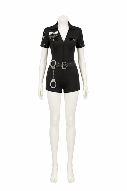 Black Police Costume with Short Sleeves and Shorts Costumes detail 2