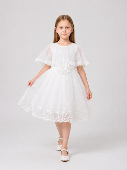 Girls' White Dressy Dress with Lace and Tulle Costume Dresses detail 2