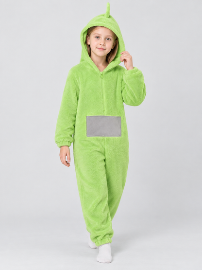 Light Green Flannel Hooded Pajama Jumpsuit