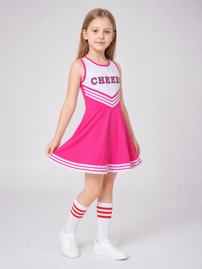 Cheerleading Costume with Pom-Poms, Socks, and Dress