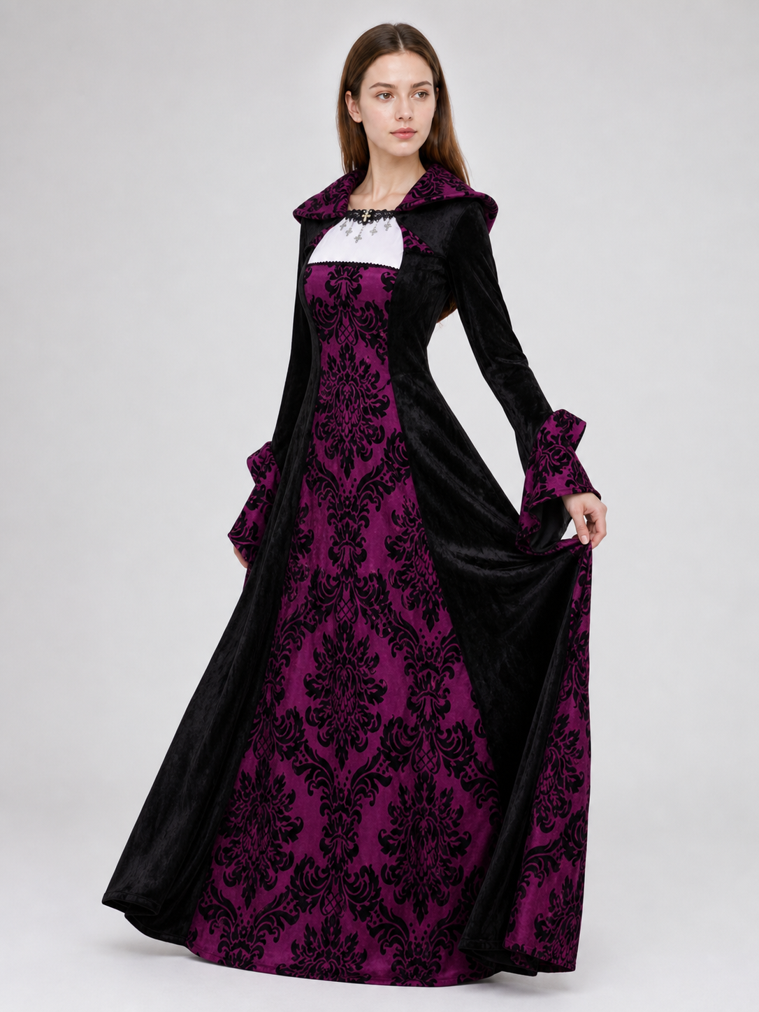 Gothic Hooded Dress with Full Skirt