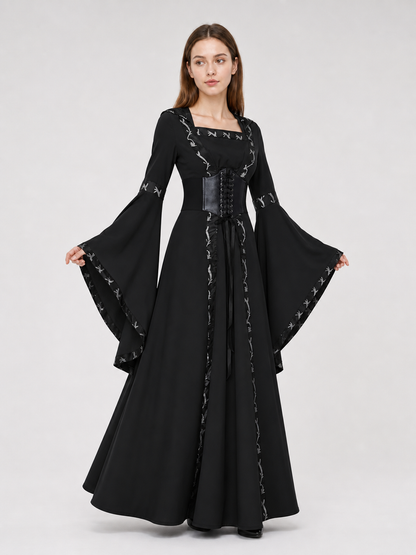 Gothic Long Hooded Dress with Lacing