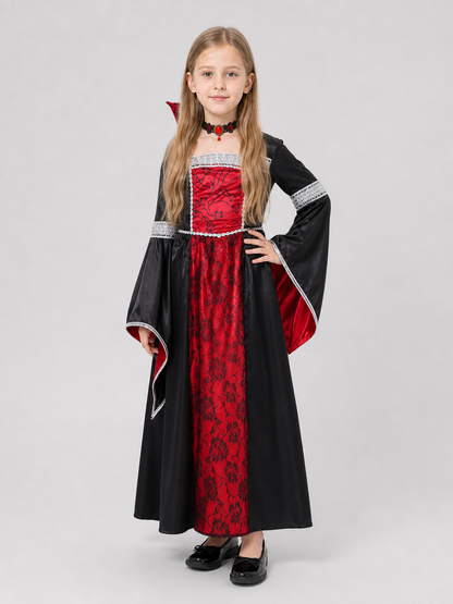 Children's Witch Vampire Costume, Red and Black with Silver Costumes detail 2