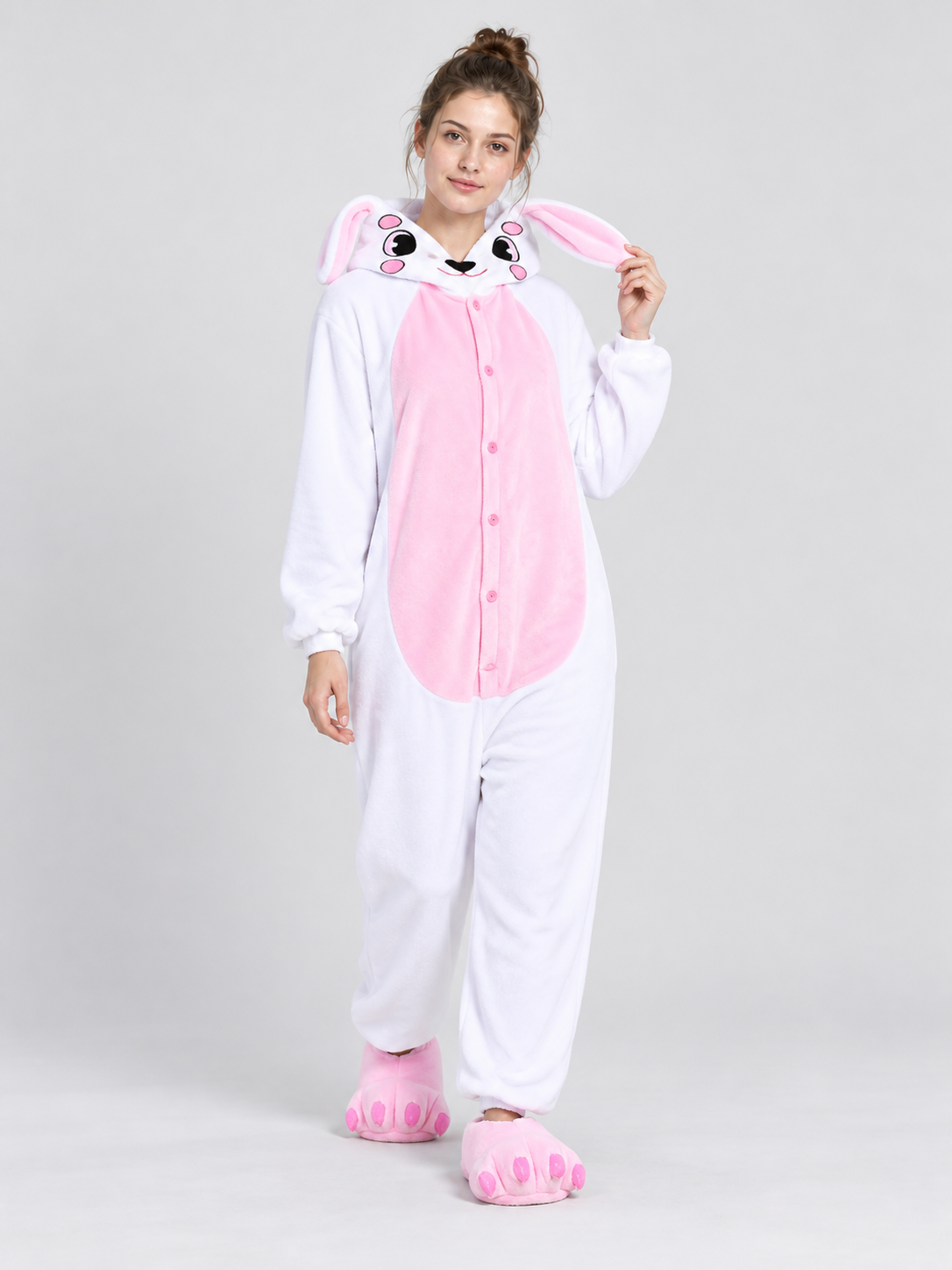 Bunny Kigurumi Pajama White and Pink with Long Ears