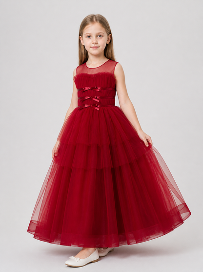Elegant Long Burgundy Dress with a Full Tulle Skirt Costume Dresses detail 2