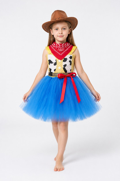 Children’s cowgirl costume with a tutu skirt, hat, and neckerchief