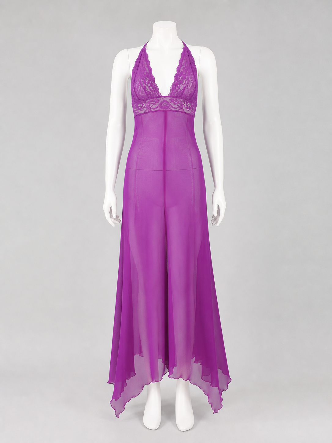 Purple Long Dress with Spaghetti Straps and Lace