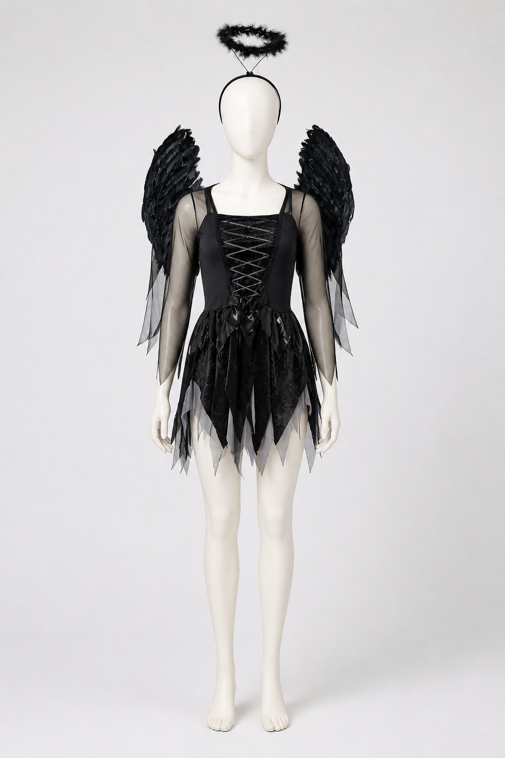 Black Angel Costume with Wings and Halo Costumes detail 2